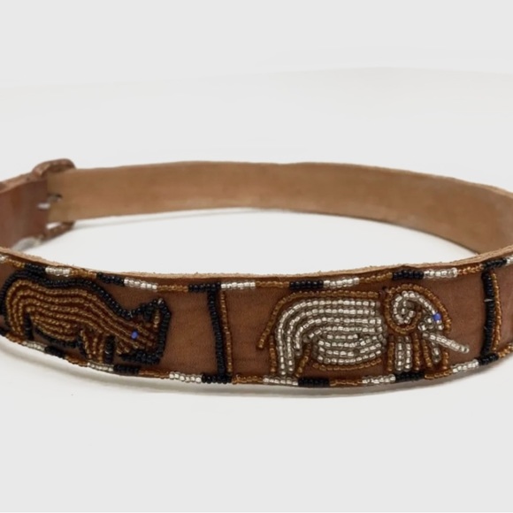 🦏Unique Vintage handmade beaded leather belt (30-32) *EVC - Picture 4 of 5